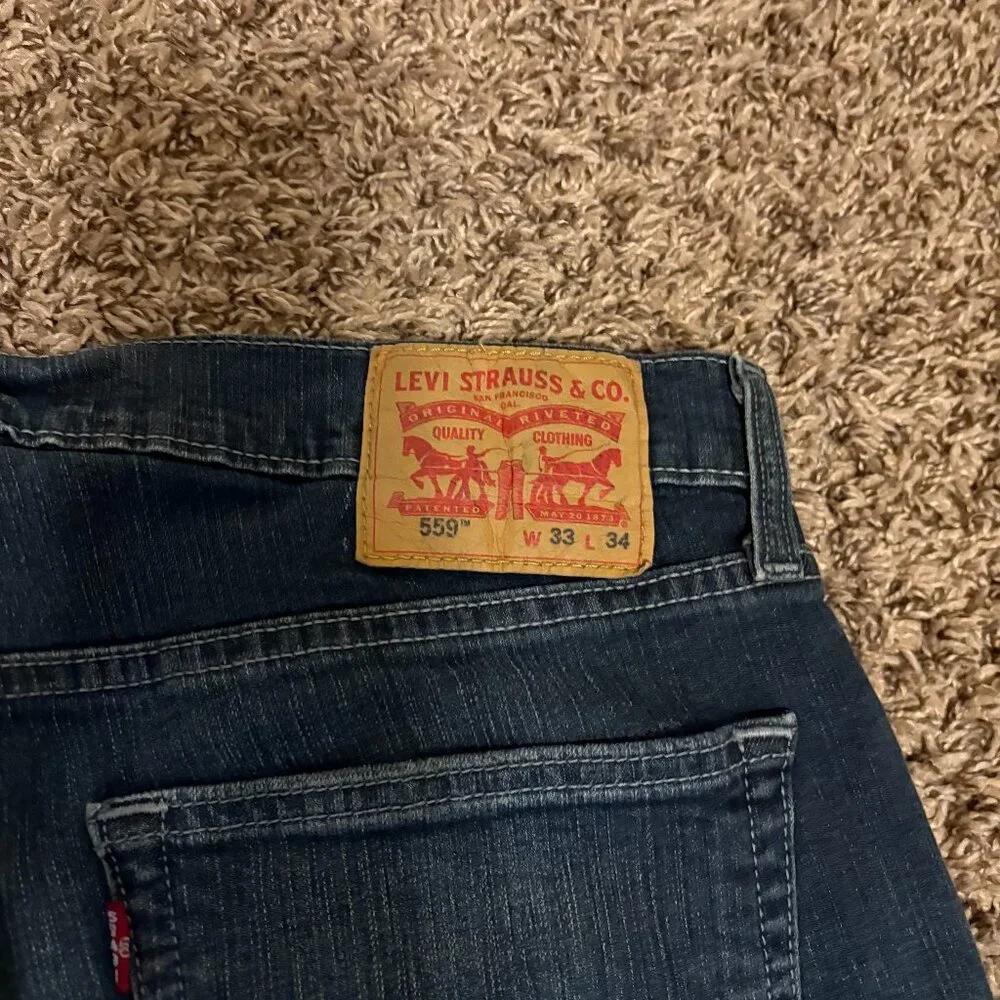 Levi's 559 Relaxed Straight Jeans W33 L34 Dark Blue Denim Factory Fade Zip Fly